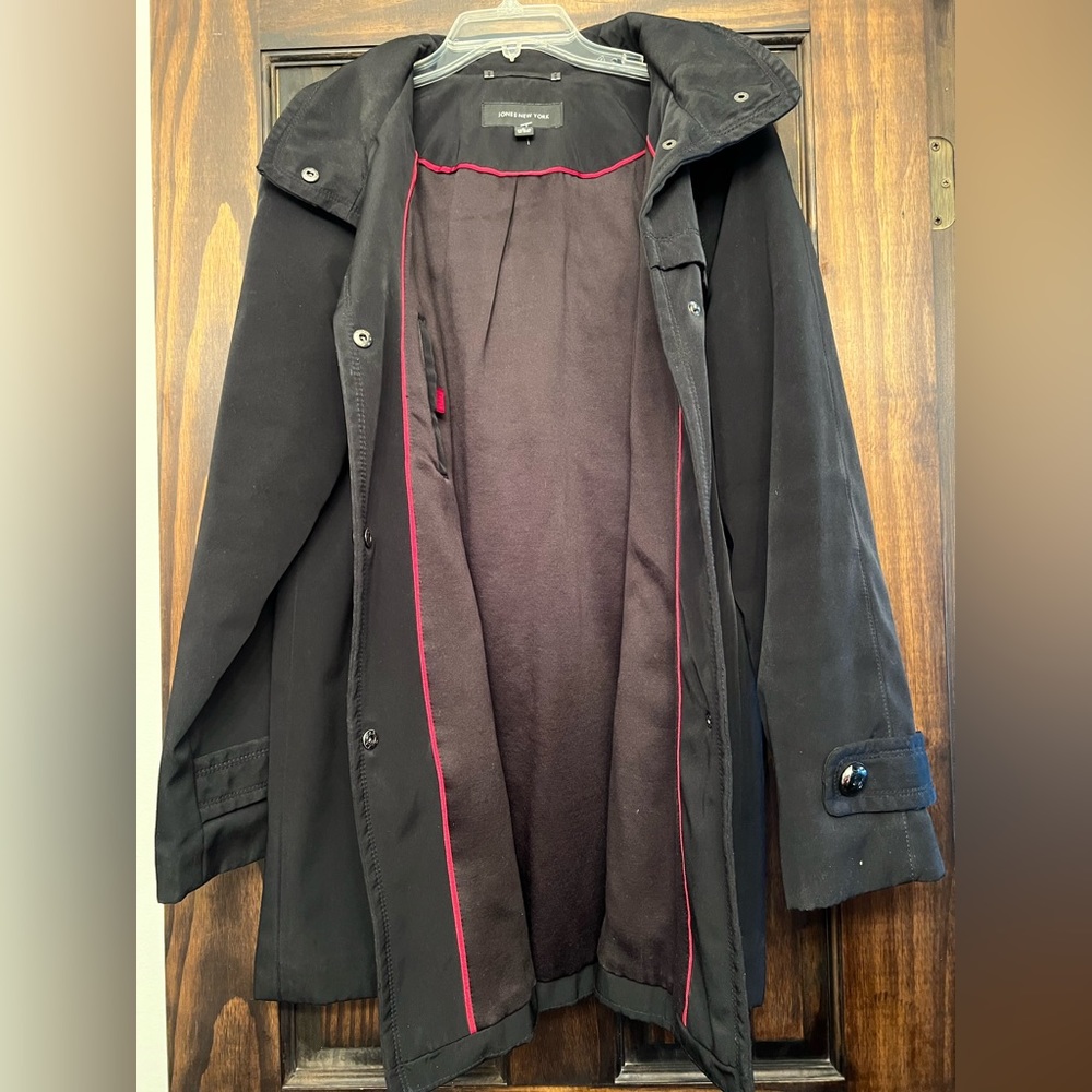 Jones New York women’s Lined Jacket with Detachable Hood rain coat Size L - Picture 2 of 8